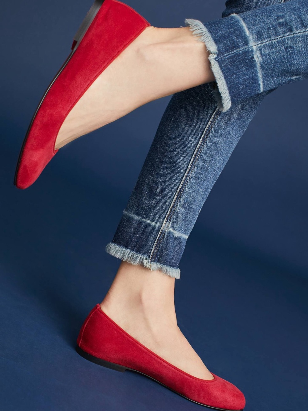 Bisue Ballerinas Red Suede Square Toe Ballet Flats size 40